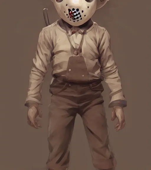 Prompt: beautiful little boy anime character inspired by jason voorhees and frankstein, art by rossdraws, wlop, ilya kuvshinov, artgem lau, sakimichan and makoto shinkai, concept art, anatomically correct, extremely coherent, realistic, mask, smooth hd