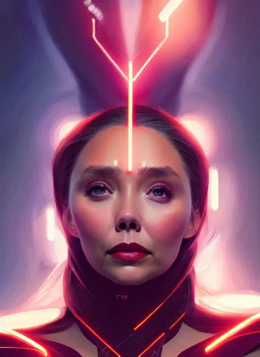 Image similar to portrait of modern darna, elizabeth olsen, intricate, elegant, glowing lights, highly detailed, digital painting, artstation, glamor pose, concept art, smooth, sharp focus, illustration, art by wlop, mars ravelo and greg rutkowski