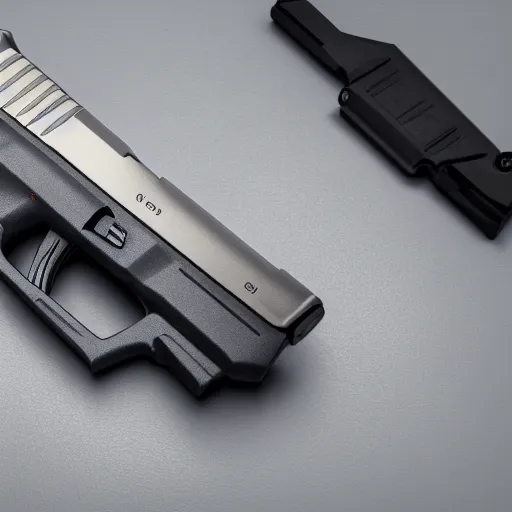 Prompt: Octane render of a Glock 18 against a white background, 4k, ultra HD