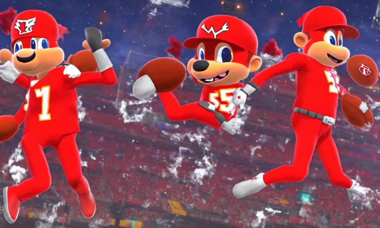 Prompt: patrick mahomes wearing the same outfit as the video game character fox from super smash bros ultimate