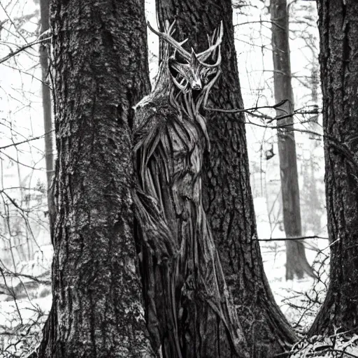 Image similar to old photo of a Leshen amongst the trees