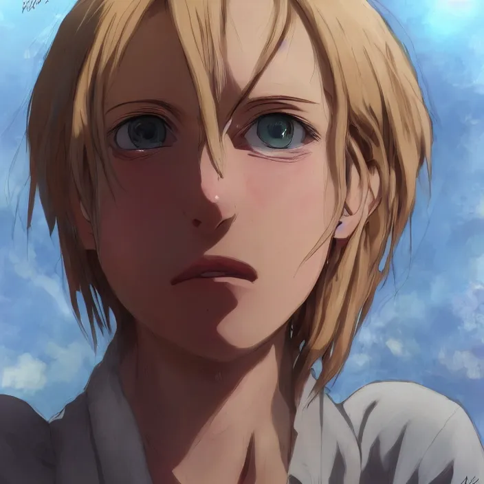 Image similar to annie leonhart anime, au naturel, hyper detailed, digital art, trending in artstation, cinematic lighting, studio quality, fish eye