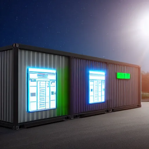 Prompt: photo of glowing sci fi container connected to a gas station in a pleasant urban setting with trees, day - time, sun overhead, award - winning, high res, 4 k, hyper realistic