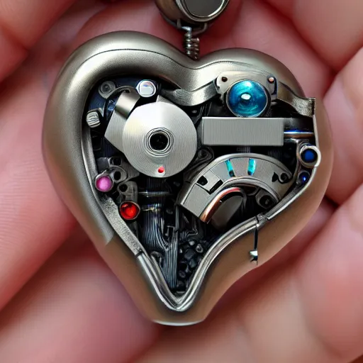 Image similar to sci-fi mechanical human heart of a 14yo boy that looks like an airpod, clockwork mechanical, sci-fi jewellery, hyper realistic, human anatomy, robot,