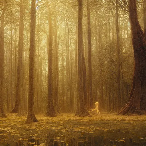 Prompt: a ivory golden forest, by Edgar Maxence and Ross Tran, Zdzisław Beksiński, and Michael Whelan, distant, gustav dore, 8k, octane render