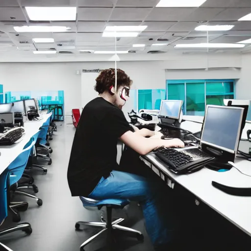 Prompt: nerdy monster hacker humans typing in a computer and doing web design in the brain art labs