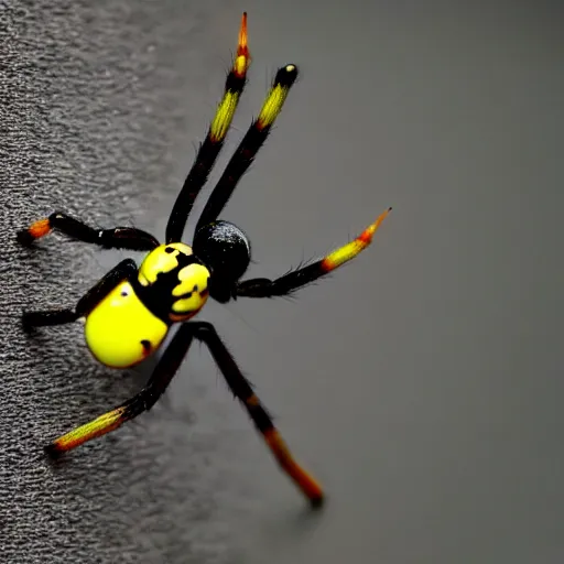 Image similar to a spider with black legs and a yellow body