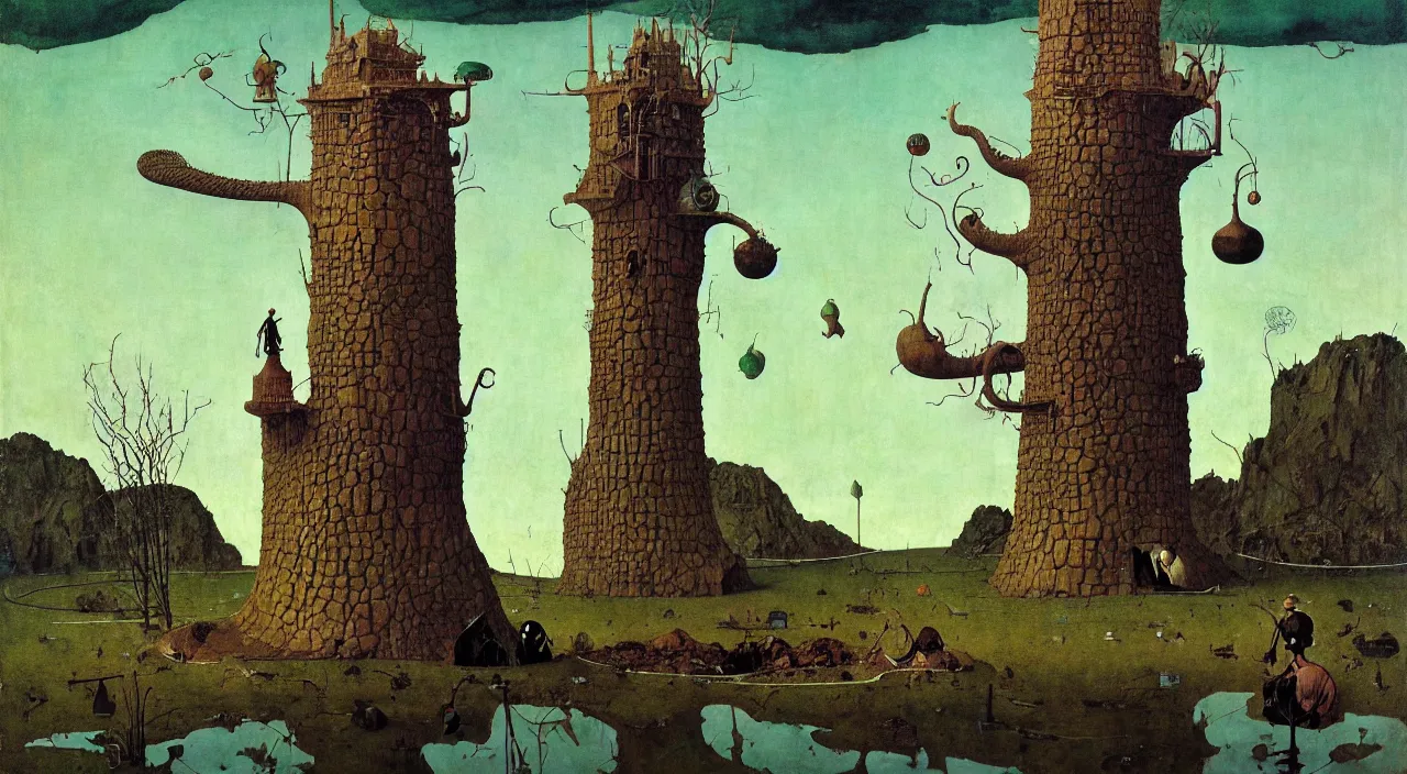 Image similar to single flooded simple!! snake gourd tower anatomy, very coherent and colorful high contrast masterpiece by norman rockwell franz sedlacek hieronymus bosch dean ellis simon stalenhag rene magritte gediminas pranckevicius, dark shadows, sunny day, hard lighting