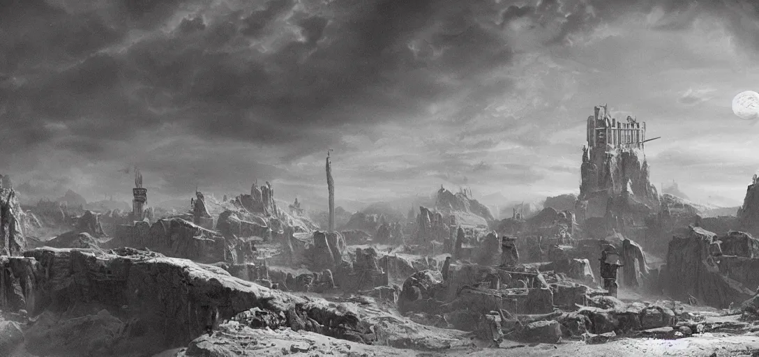 Prompt: matte painting in the land of the blind the man with one eye is king, science fiction