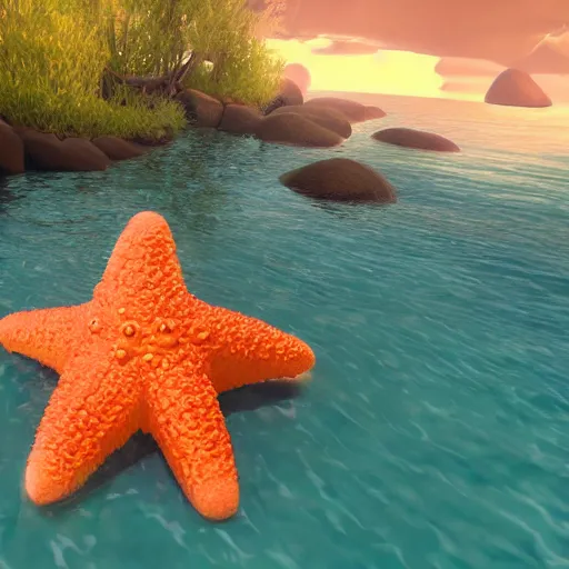 Image similar to hyperreal painting of patrick star from spongebob, realistic, rendered in unreal engine