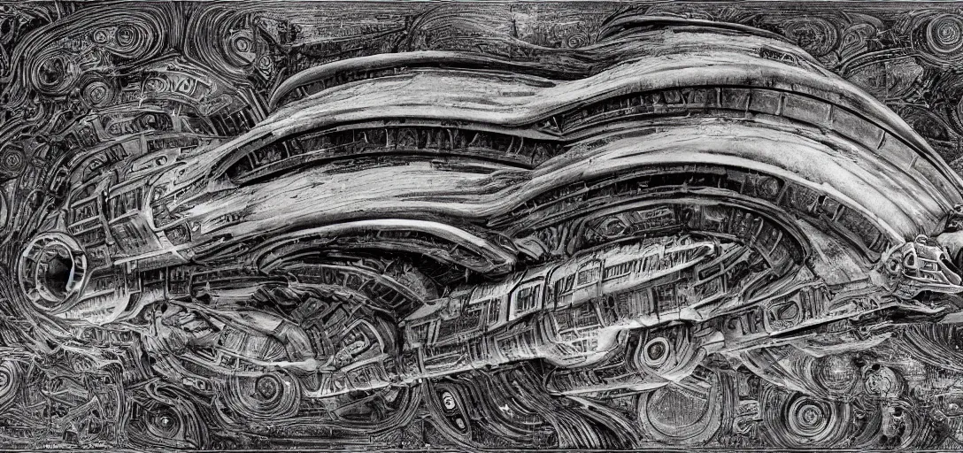 Prompt: Dune spaceship by H.R. Giger taking off from Machu Picchu hidden city, pen and ink, photographic reality, hyperreal , complete scene, ornate, details, smooth, sharp focus, illustration, realistic, cinematic, artstation, award winning, rgb, ethereal blue lighting, biomechanical mask. bio luminescent biomechanical, halo, jellyfish. , unreal engine, octane render, cinematic light, iridescent details, iridescent colors, dichroic, macro, depth of field, blur, 8K,