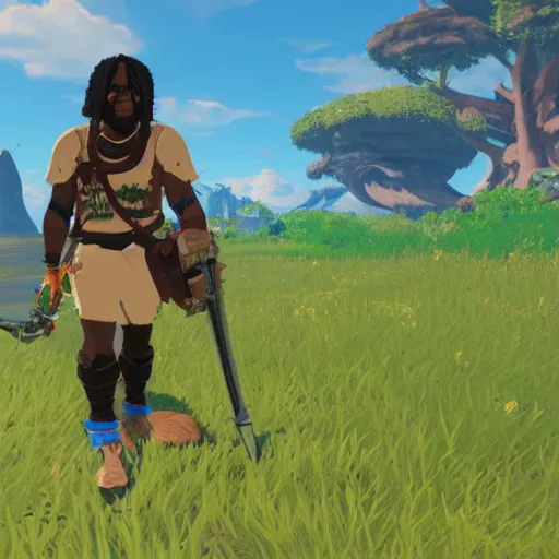 Prompt: screenshot of chief keef in breath of the wild