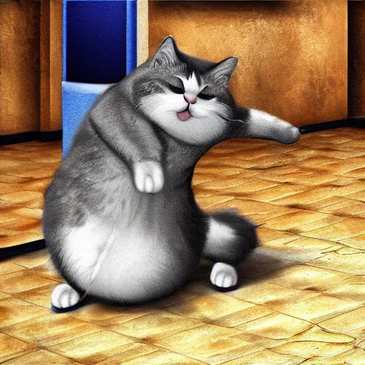 Image similar to very fat cat making sport, photorealistic, hd
