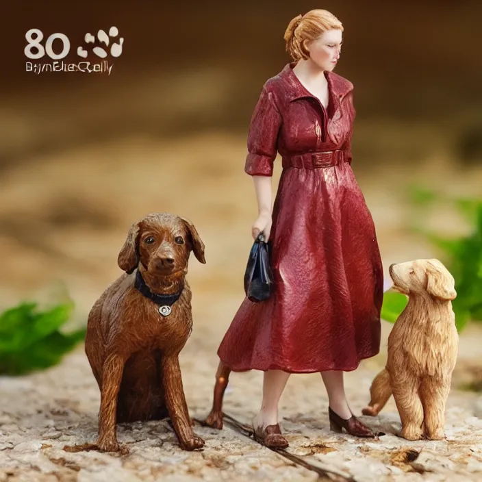 Image similar to 80mm resin detailed miniature of a Woman with a Dog, Product Introduction Photos, 4K, Full body, simple background