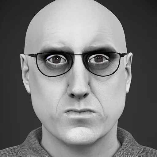 Prompt: A photograph portrait of bald Weird Al, Weird Al with no hair wearing a sweater, taken in the late 2010s, taken on a 2010s Camera, realistic, hyperrealistic, very realistic, highly detailed, very detailed, extremely detailed, detailed, digital art, trending on artstation, headshot and bodyshot, detailed face, very detailed face