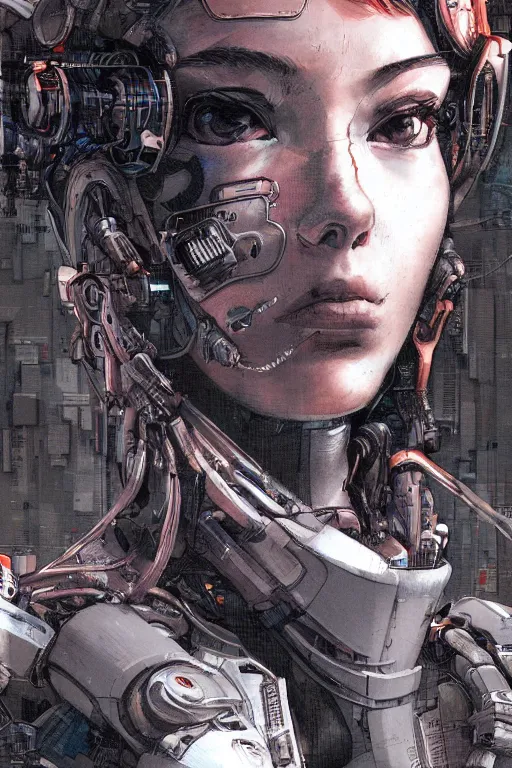 Image similar to a close - up portrait of a cyberpunk cyborg girl, by kim jung gi, rule of thirds