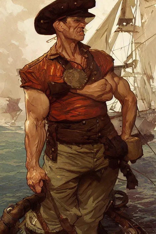 Prompt: popeye the sailor portrait, masculine, intricate, by stanley artgerm lau, greg rutkowski, thomas kindkade, alphonse mucha, loish, norman rockwell