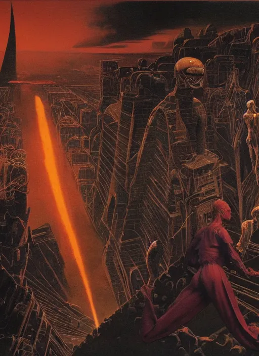 Prompt: hyper realistic high quality scene of the end of the world by francis bacon and zdzisław beksinski and norman rockwell and greg rutkowskiweta studio, tokyo futuristic in background, and lucasfilm, still from the movie prometheus in the style of c. leyendecker, realm of the ovarian machine, horror art, the darkest hour