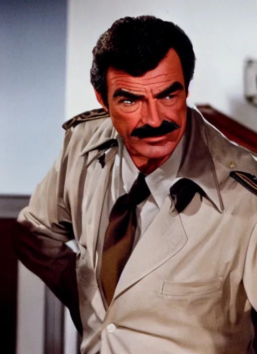 Prompt: film still of tom selleck as lieutenant columbo in columbo, 4 k