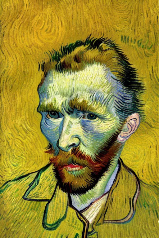 Prompt: old man, ling entangled hair, blur and yellow color scheme by vincent van gogh