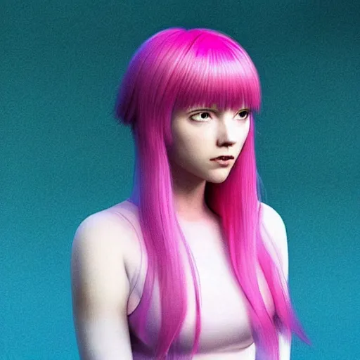 Prompt: « highly detailed, scarlet johnson, ghost in the shell, pink hair, pretty, blue eyes »