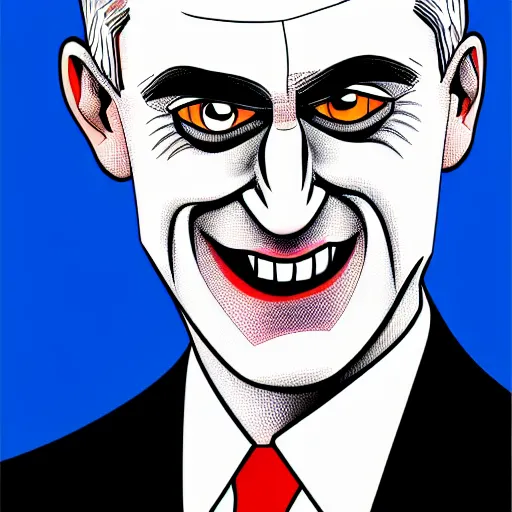 Prompt: digital illustration of secretary of denis mcdonough face with featureless eyes, cover art of graphic novel, evil laugh, menacing, Machiavellian puppetmaster, villain, vibrant colors, clean lines, clean ink