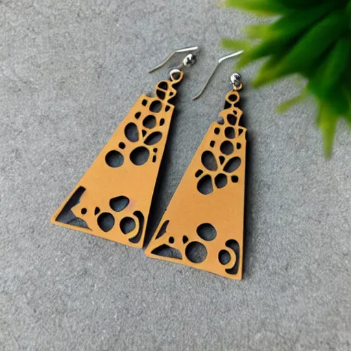 Image similar to segmented 2d laser cut earrings, geek