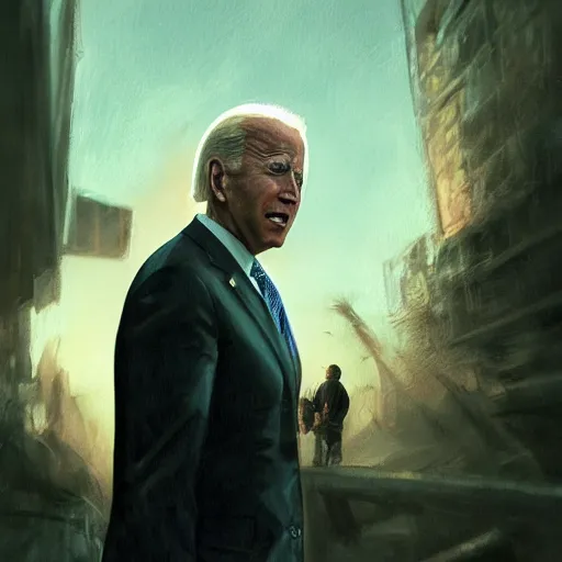 Image similar to joe biden being extremly scary, dramatic lighting, cinematic, establishing shot, extremly high detail, photorealistic, cinematic lighting, artstation, style by James Gurney