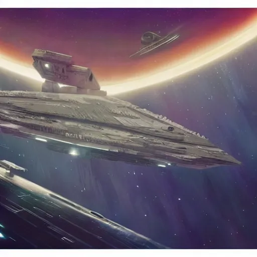 Image similar to a star destroyer from star wars battling the uss enterprise from star trek, by anato finnstark, by alena aenami, by john harris, by ross tran, by wlop, by andreas rocha