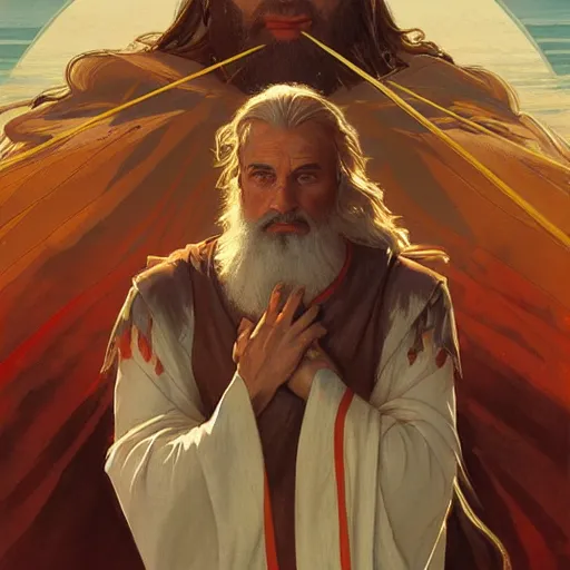 Image similar to Moses opening the Red sea, highly detailed, digital painting, artstation, concept art, sharp focus, illustration, art by artgerm and greg rutkowski and alphonse mucha