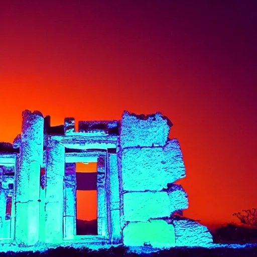 Prompt: glowing neon ancient ruins