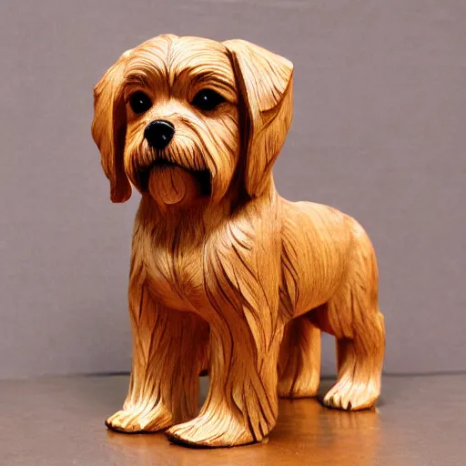 Image similar to wood carving of maltese terrier details, photo