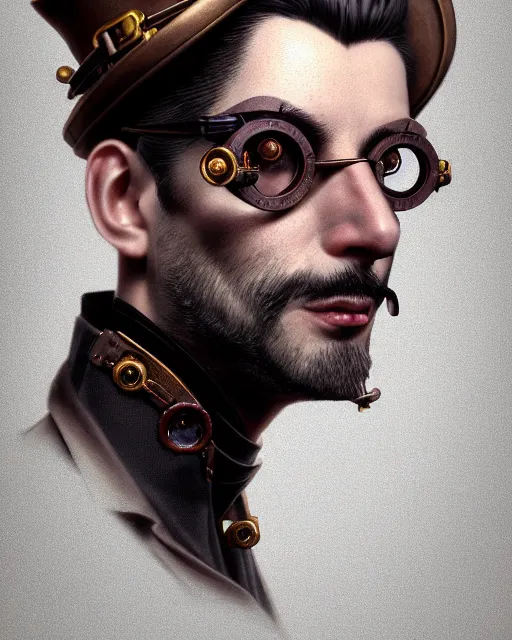 Image similar to steampunk male portrait, handsome man wearing detective coat, steampunk monocle, complex 3 d render by ilya kuvshinov, peter mohrbacher, greg rutkowski, ryohei hase, dramatic lighting, intricate, highly detailed, sharp focus, luminous, unreal engine, blender, artgems, masterpiece, ray tracing