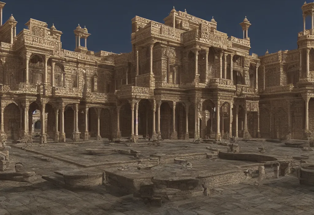 Image similar to a tartarian palace, octane 2. 0 render, photo, hyperrealist, unreal engine, cryo engine, symmetrical