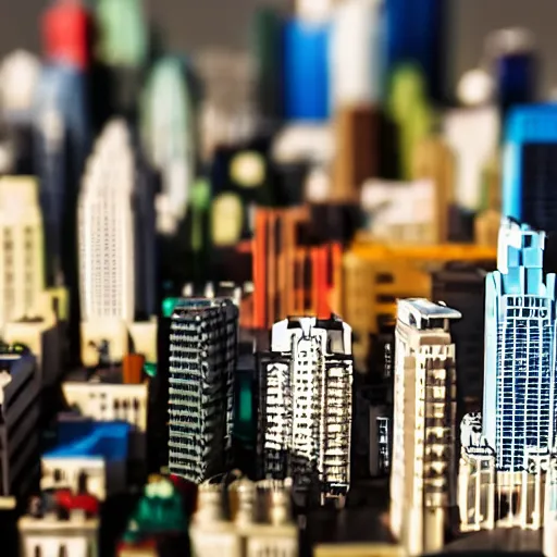 Image similar to Cityscape, Tilt-shift, Sharp Focus, wide shot, legos