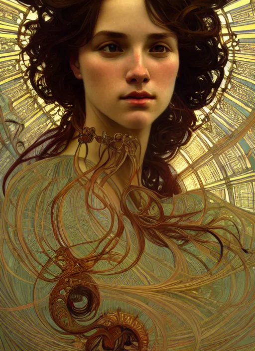 Prompt: self portrait of stable diffusion ai, intricate, elegant, highly detailed, lighting, painting, artstation, smooth, illustration, art by greg rutowski and alphonse mucha