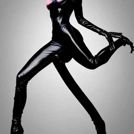 Image similar to High definition, high octane, award winning full body shot of Catwoman posing for the camera, realistic.