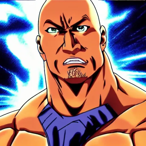 Image similar to Dwayne Johnson in JoJo's bizarre adventure anime style