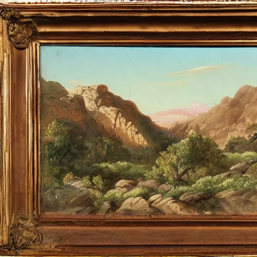Prompt: rocky desert landscape, 1 9 th century painting