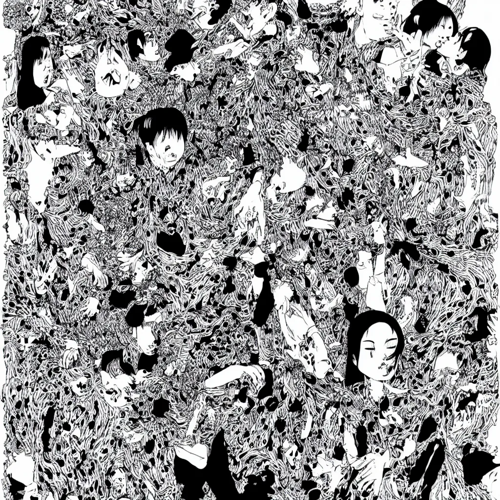 Image similar to horrors beyond comprehension, vile, grotesque, art by junji ito, yuki fujisawa, shintaro kago, intricate, black and white, highly detailed