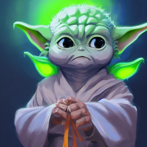 Prompt: anime portrait of Baby Yoda as a shaman yedi using dark force to eliminate trump as an anime antagonist by Stanley Artgerm Lau, WLOP, Rossdraws, James Jean, Andrei Riabovitchev, Marc Simonetti, and Sakimichan, trending on artstation