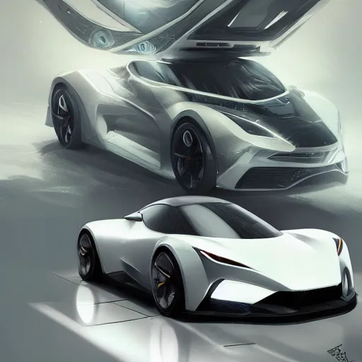 Image similar to detailed intricate digital illustration by greg rutkowski and artgerm and wlop ; 2 0 2 4 concept car, sharp, smooth, editorial photograph, led headlights and sleek design ; consumer electric vehicle, simple composition with blank background and sharp focus