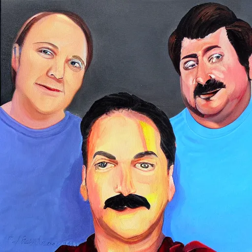 Prompt: painting of the hosts of the last podcast on the left. high detailed rendering, oil painting. – n 9