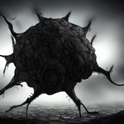 Prompt: the demegorgon hovering above the ground, dark spooky night, concept art, 4K