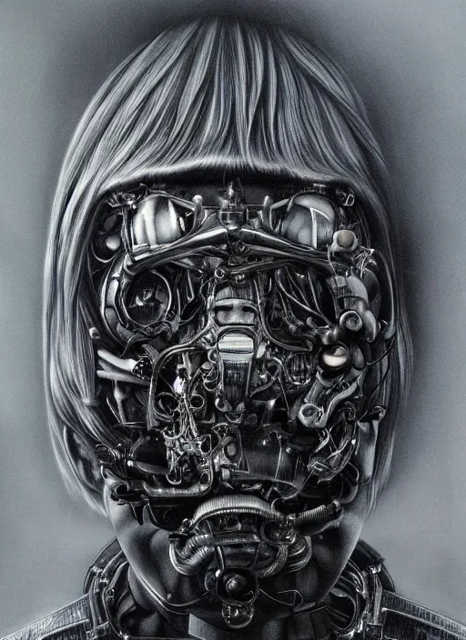 Image similar to Liam Gallagher by Yoshitaka Amano, by HR Giger, biomechanical, 4k, hyper detailed, hyperrealism, anime