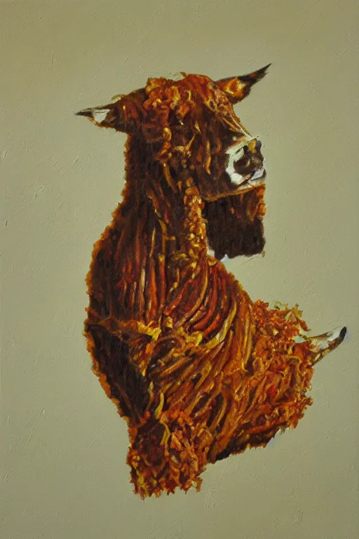 Image similar to key made out of beef, oil painting