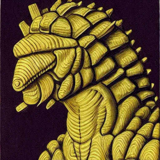 Image similar to portrait of an anthropomorphic ankylosaurus, sandro bottecelli, 1 5 0 0