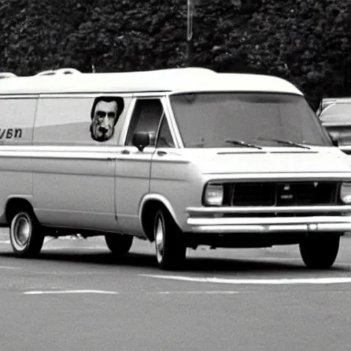 Prompt: show me an image of tom brady mixed ted bundy driving an astro van