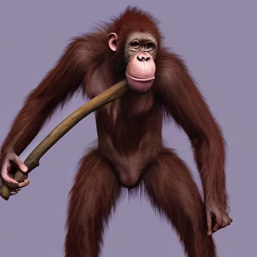 Image similar to “tall Goblin orangutan human hyena hybrid with mange holding a spear, jungle background”