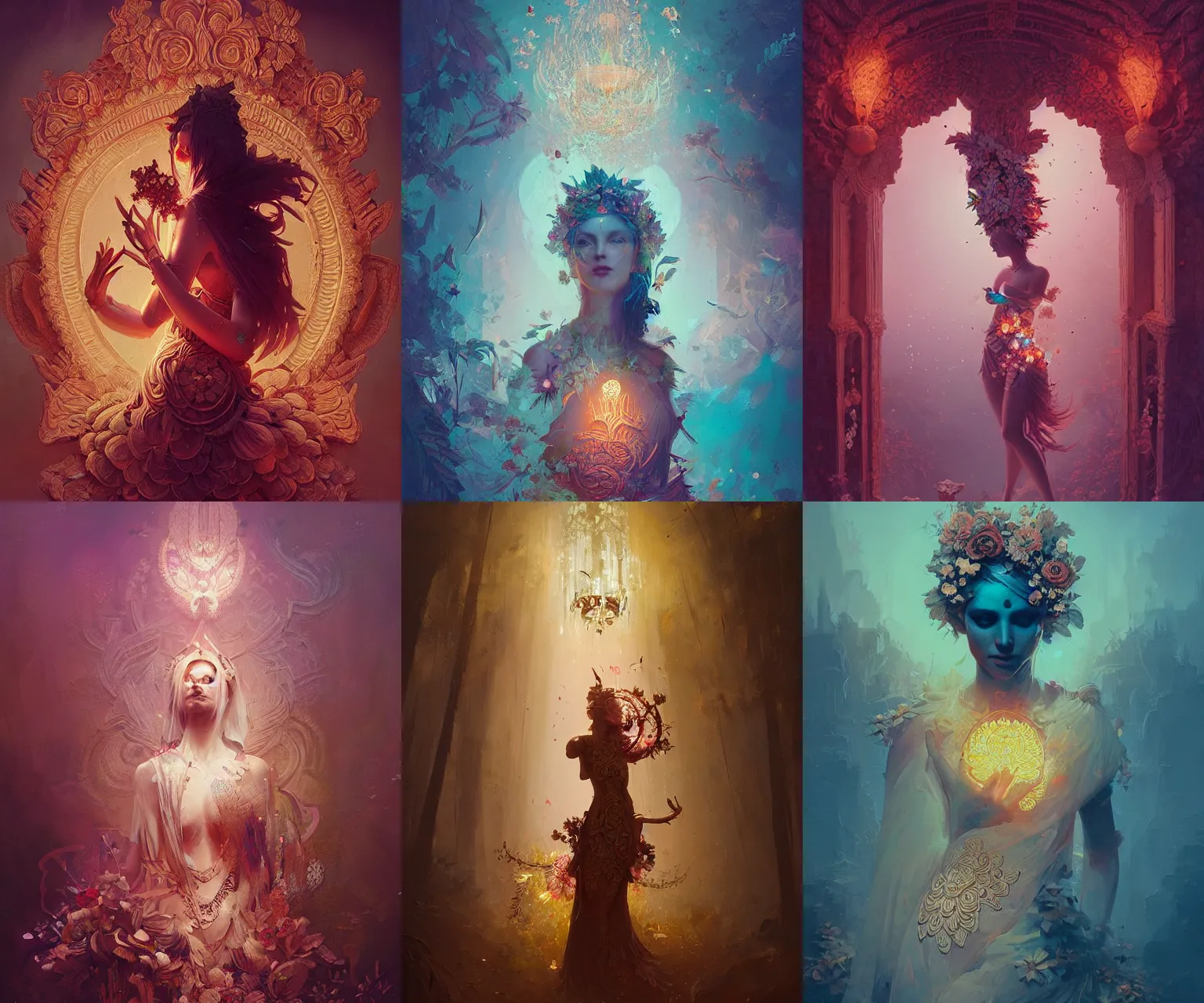 Prompt: beautiful goddess made of intricately carved mahogany, floral bloom carvings, radiant lighting, 3 d, ismail inceoglu, peter mohrbacher, alena aenami
